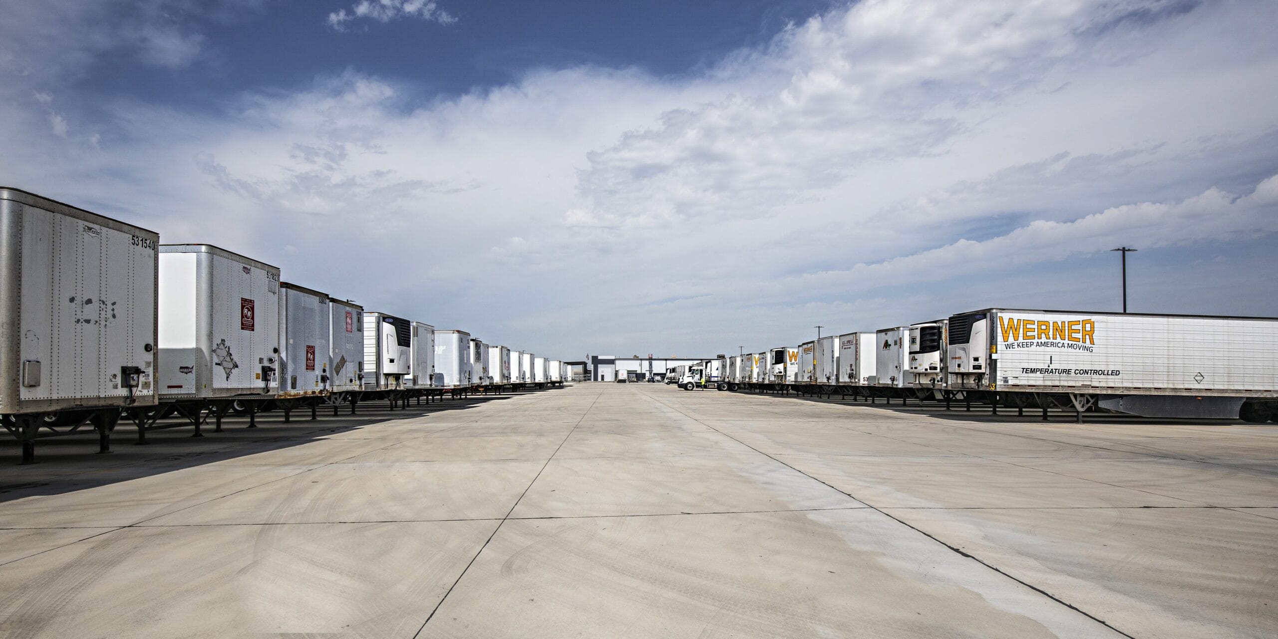 River-Roads trailer parking lot with many trailers parked